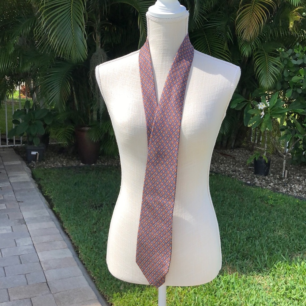 SALVATORE FERRAGAMO MENS SILK TIE MADE IN ITALY 🇮🇹 NAVY BROWN GREEN